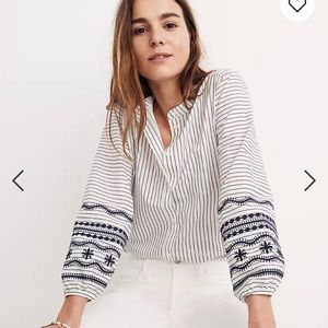 Madewell Striped Embroidered-Sleeve Shirt